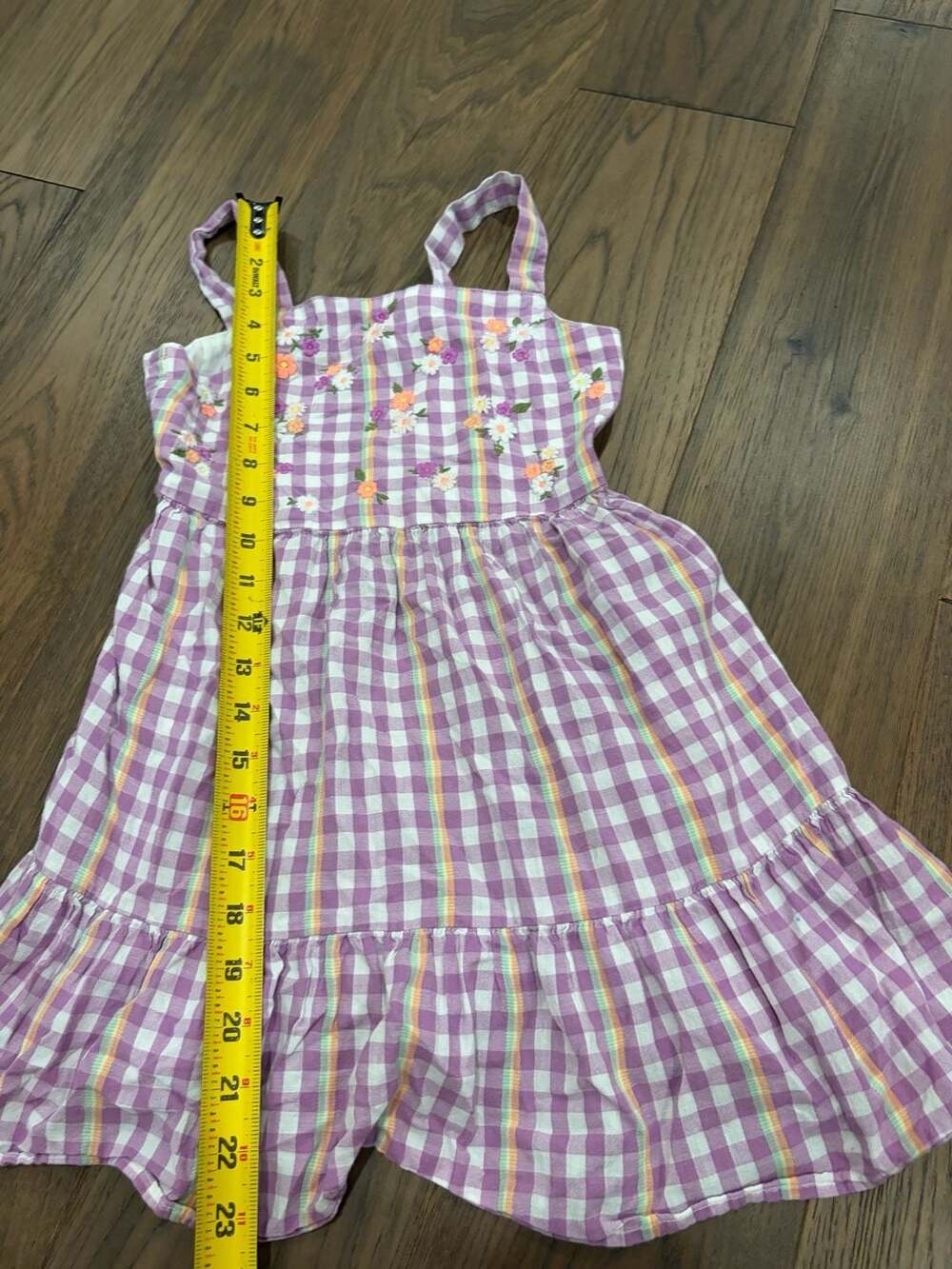 Cat & Jack Purple Gingham Floral Embroidered Tiered Dress Size S (6/7) - Picture 2 of 4